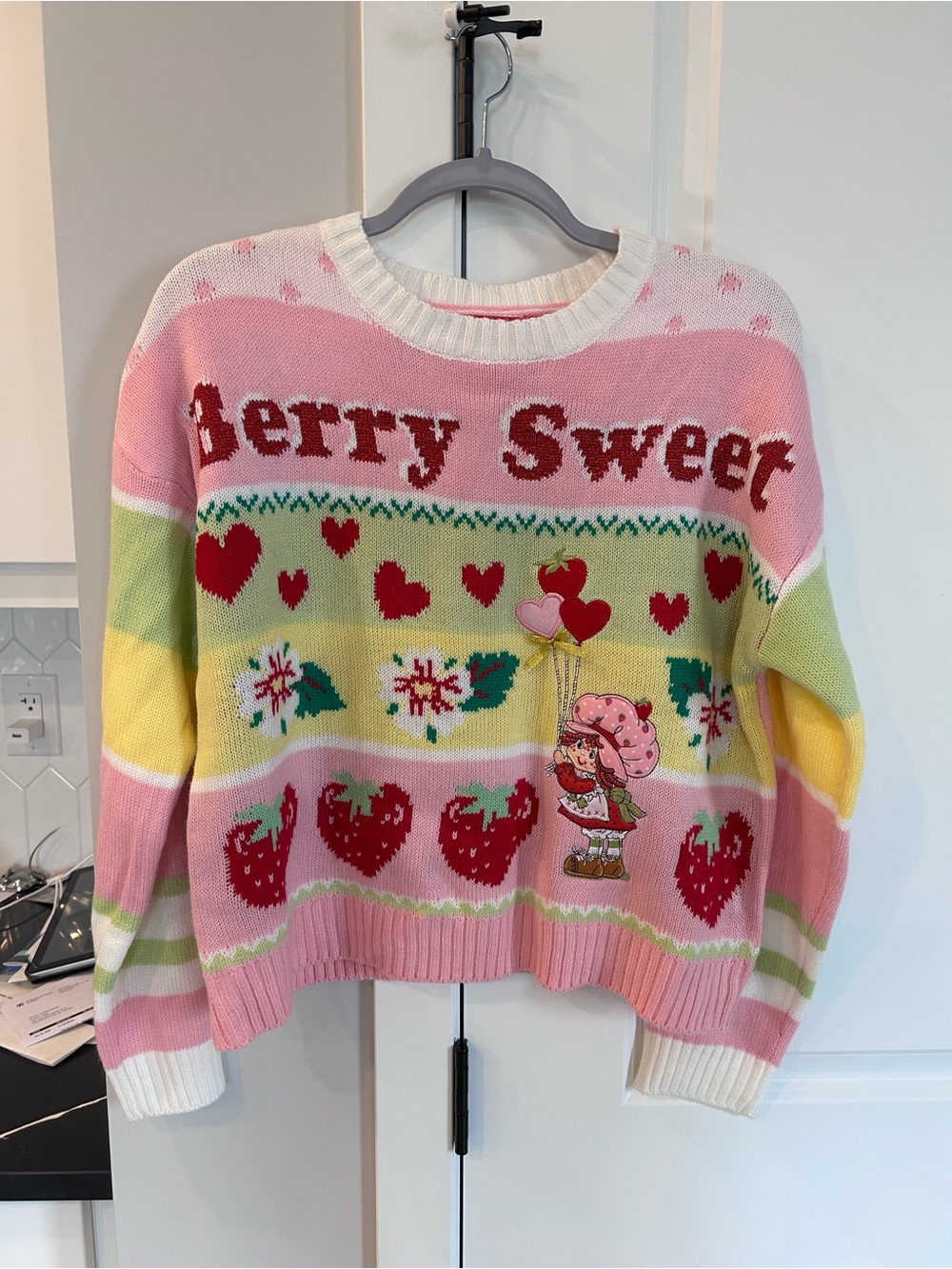NWT Berry Sweet Strawberry Shortcake Hearts Knit Sweater Cottagecore Cute Girly